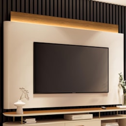 Painel Suspenso Nobre Off White/Cinamomo para TV até 85" - HB Móveis