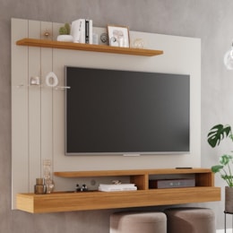 Painel Suspenso Valência Plus Off White/Nature para TV até 50” - Permóbili 