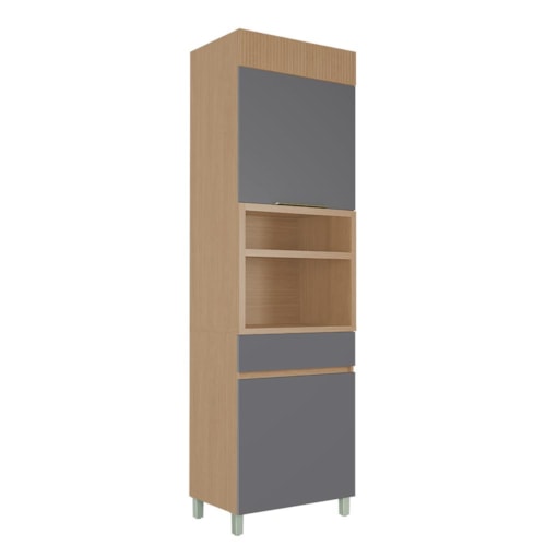 Paneleiro 2 Portas 1 Gaveta com Nicho para Micro-ondas Realeza Premium 65cm Titânio - Nesher