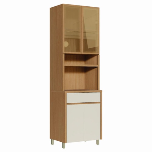 Paneleiro Condessa 70cm 4 Portas com Vidro Reflecta e 1 Gaveta Carvalho/Greige - Nesher