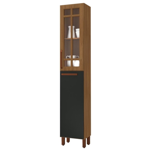 Paneleiro Monza 40cm 2 Portas Freijó/Chumbo com Vidro Incolor - Indékes