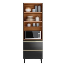 Paneleiro Proença 70cm 1 Forno 2 Portas Vidro Reflecta e 2 Gavetas Nogueira Touch/Carbono Prime TX - Demartêz