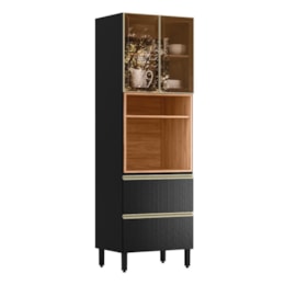 Paneleiro Proença 70cm 1 Forno 2 Portas Vidro Reflecta e 2 Gavetas Nogueira Touch/Carbono Prime TX - Demartêz