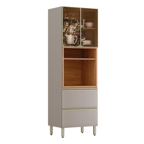 Paneleiro Proença 70cm 1 Forno 2 Portas Vidro Reflecta e 2 Gavetas Nogueira Touch/Nude Prime TX - Demartêz