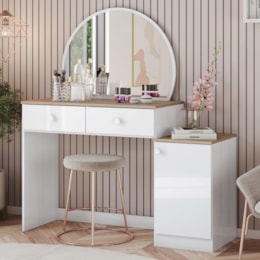 Penteadeira Agnes 1 Porta e 2 Gavetas Branco/Jequitibá - Móveis Henn