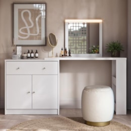 Penteadeira Camarim de Canto Aura 2 Portas e 1 Gaveta Branco Fosco - Mobler