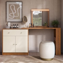 Penteadeira Camarim de Canto Aura 2 Portas e 1 Gaveta Canela/Off White - Mobler