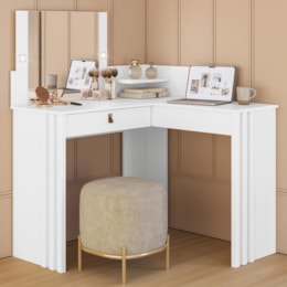 Penteadeira Camarim de Canto Glow 1 Gaveta Branco - Móveis Albatroz