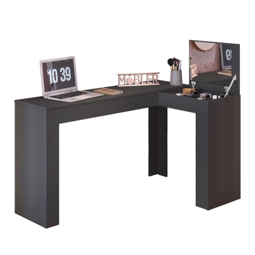 Penteadeira Camarim de Canto Jade 1 Porta Preto Fosco – Mobler