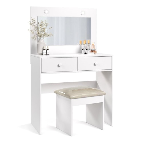 Penteadeira Camarim Maia Branco com Banqueta Almofadada - Móveis Luapa 
