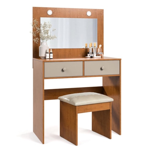 Penteadeira Camarim Maia Maní/Freijó com Banqueta Almofadada - Móveis Luapa