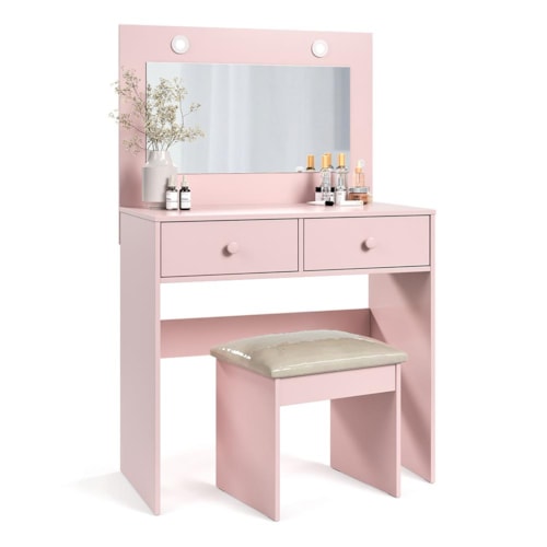 Penteadeira Camarim Maia Rosê com Banqueta Almofadada - Móveis Luapa