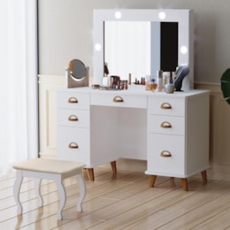 Penteadeira Camarim New Seul Branco com Banqueta Almofadada - Móveis Luapa Penteadeira Camarim New Seul Branco com Banqueta Almofadada - Móveis Luapa