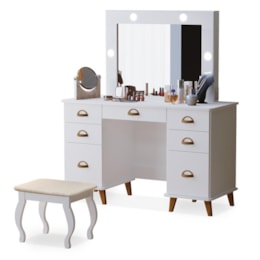 Penteadeira Camarim New Seul Branco com Banqueta Almofadada - Móveis Luapa Penteadeira Camarim New Seul Branco com Banqueta Almofadada - Móveis Luapa