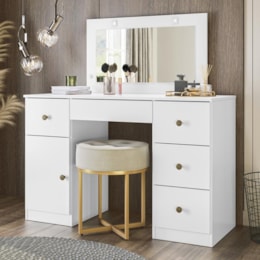 Penteadeira Camarim Sonhos com Porta e 5 Gavetas Branco - Moval Penteadeira Camarim Sonhos com Porta e 5 Gavetas Branco - Moval