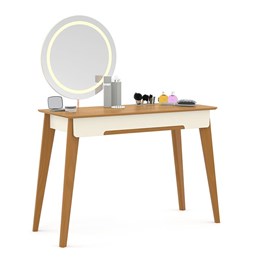 Penteadeira Tifanny Espelho Giratório com LED Off White/Freijó/Eco Wood - Matic Móveis 