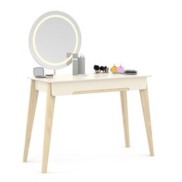 Penteadeira Tifanny Espelho Giratório com LED Off White/Natural - Matic Móveis