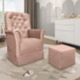 Poltrona de Amamentação Agatha com Balanço e Puff Veludo Rosê - Phoenix Baby