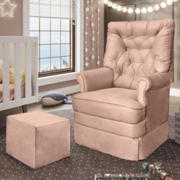 Poltrona de Amamentação Alana com Balanço e Puff Veludo Rosê - Phoenix Baby   Poltrona de Amamentação Alana com Balanço e Puff Veludo Rosê - Phoenix Baby