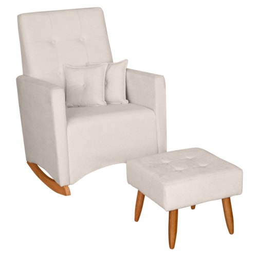 Poltrona de Amamentação Ana com Balanço Pés Canoa e Puff Bouclê Off White - Fratello