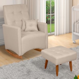 Poltrona de Amamentação Ana com Balanço Pés Canoa e Puff Linho Bege - Fratello Poltrona de Amamentação Ana com Balanço Pés Canoa e Puff Linho Bege - Fratello