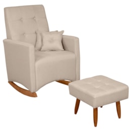 Poltrona de Amamentação Ana com Balanço Pés Canoa e Puff Linho Bege - Fratello Poltrona de Amamentação Ana com Balanço Pés Canoa e Puff Linho Bege - Fratello