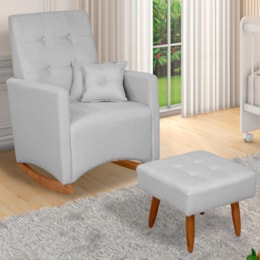 Poltrona de Amamentação Ana com Balanço Pés Canoa e Puff Linho Cinza - Fratello Poltrona de Amamentação Ana com Balanço Pés Canoa e Puff Linho Cinza - Fratello