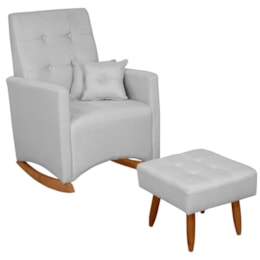 Poltrona de Amamentação Ana com Balanço Pés Canoa e Puff Linho Cinza - Fratello Poltrona de Amamentação Ana com Balanço Pés Canoa e Puff Linho Cinza - Fratello