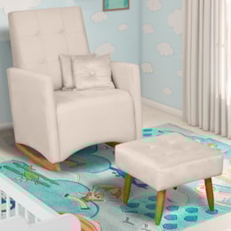 Poltrona de Amamentação Ana com Balanço Pés Canoa e Puff Veludo Off White - Fratello Poltrona de Amamentação Ana com Balanço Pés Canoa e Puff Veludo Off White - Fratello