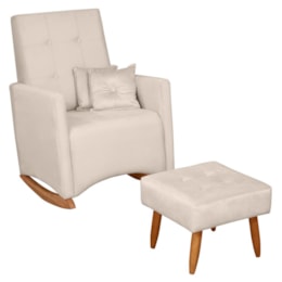 Poltrona de Amamentação Ana com Balanço Pés Canoa e Puff Veludo Off White - Fratello Poltrona de Amamentação Ana com Balanço Pés Canoa e Puff Veludo Off White - Fratello