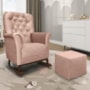 Poltrona de Amamentação com Balanço Agatha Pé Canoa e Puff Veludo Rosê - Phoenix Baby