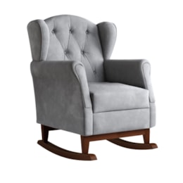 Poltrona de Amamentação com Balanço Letícia Pé Canoa e Puff Veludo Cinza - Phoenix Baby   Poltrona de Amamentação com Balanço Letícia Pé Canoa e Puff Veludo Cinza - Phoenix Baby