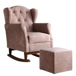 Poltrona de Amamentação com Balanço Letícia Pé Canoa e Puff Veludo Rosê - Phoenix Baby   Poltrona de Amamentação com Balanço Letícia Pé Canoa e Puff Veludo Rosê - Phoenix Baby