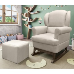 Poltrona de Amamentação com Balanço Sabrina Pé Canoa e Puff Linho Bege - Phoenix Baby  Poltrona de Amamentação com Balanço Sabrina Pé Canoa e Puff Linho Bege - Phoenix Baby