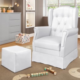 Poltrona de Amamentação Letícia com Balanço e Puff Corino Branco - Phoenix Baby   Poltrona de Amamentação Letícia com Balanço e Puff Corino Branco - Phoenix Baby