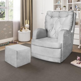 Poltrona de Amamentação Ludmila com Balanço e Puff Veludo Cinza - Phoenix Baby   Poltrona de Amamentação Ludmila com Balanço e Puff Veludo Cinza - Phoenix Baby