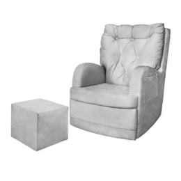 Poltrona de Amamentação Ludmila com Balanço e Puff Veludo Cinza - Phoenix Baby   Poltrona de Amamentação Ludmila com Balanço e Puff Veludo Cinza - Phoenix Baby