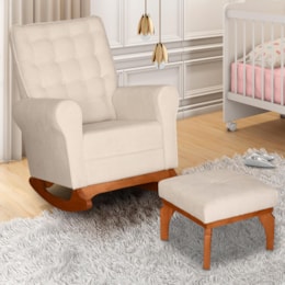 Poltrona de Amamentação Paris com Balanço Pés Canoa e Puff Bouclê Off White - Fratello