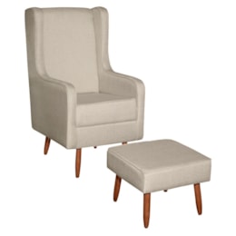 Poltrona de Amamentação Retrô com Pés Palito e Puff Linho Bege - Fratello Poltrona de Amamentação Retrô com Pés Palito e Puff Linho Bege - Fratello