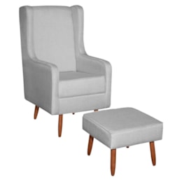 Poltrona de Amamentação Retrô com Pés Palito e Puff Linho Cinza - Fratello Poltrona de Amamentação Retrô com Pés Palito e Puff Linho Cinza - Fratello