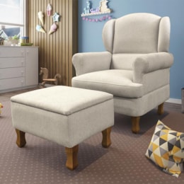 Poltrona de Amamentação Sabrina Fixa com Puff Linho Bege - Phoenix Baby   Poltrona de Amamentação Sabrina Fixa com Puff Linho Bege - Phoenix Baby