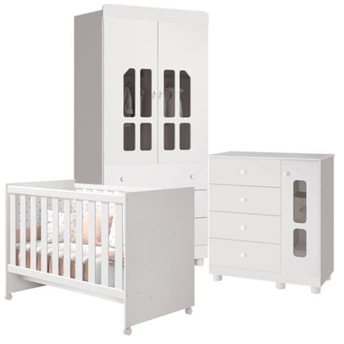 Quarto Infantil Katatau 2 portas Branco Brilho - Reller Móveis