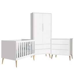 Quarto Infantil Theo 2 portas Branco Fosco com Pés Madeira Natural - Reller Móveis