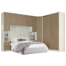 Quarto Modulado Casal Seletto 5 Peças 2 Portas Deslizante Areia/Jequitibá - Móveis Henn Quarto Modulado Casal Seletto 5 Peças 2 Portas Deslizante Areia/Jequitibá - Móveis Henn