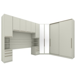 Quarto Modulado Casal Seletto 5 Peças com Closet Areia e Espelho - Móveis Henn 