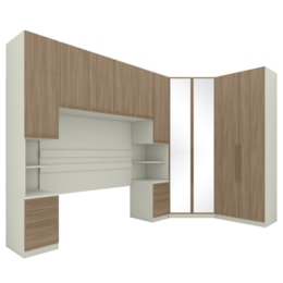 Quarto Modulado Casal Seletto 5 Peças com Closet Areia/Jequitibá - Móveis Henn Quarto Modulado Casal Seletto 5 Peças com Closet Areia/Jequitibá - Móveis Henn