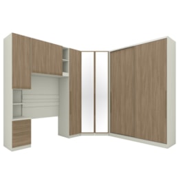 Quarto Modulado Solteiro Seletto 5 Peças Areia/Jequitibá com Espelho - Móveis Henn Quarto Modulado Solteiro Seletto 5 Peças Areia/Jequitibá com Espelho - Móveis Henn