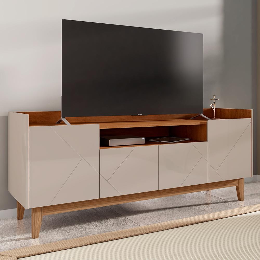 Rack Bancada Lizz 190cm Off White/Cedro para TV até 60” - Casa D