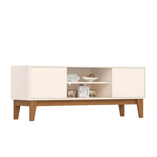 Rack Bancada Alure 140cm Off White/Cinamomo para TV até 55” - Móveis Henn