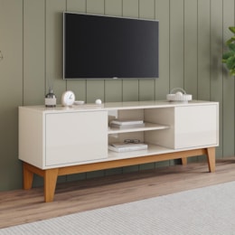 Rack Bancada Alure 140cm Off White/Cinamomo para TV até 55” - Móveis Henn